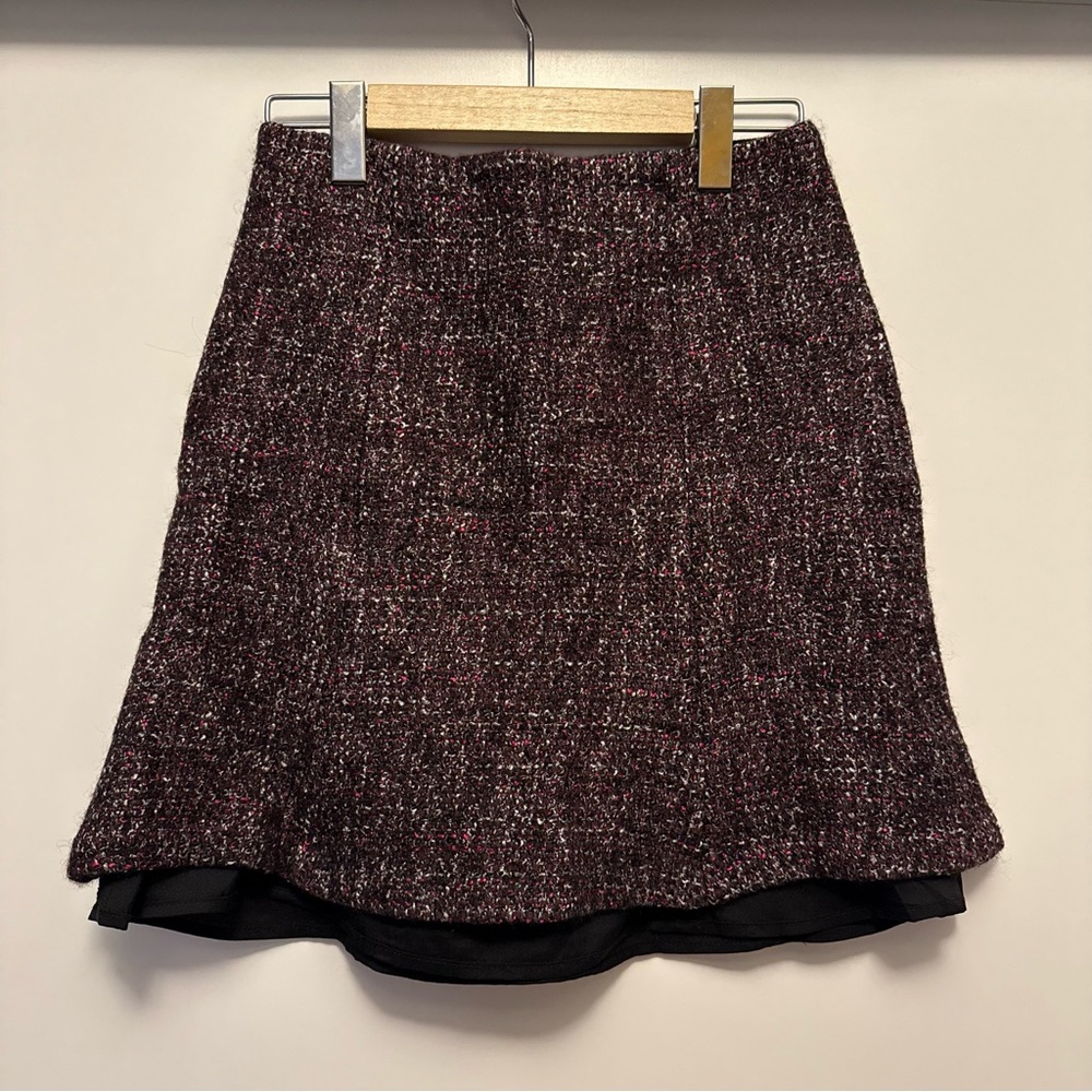 Club Monaco Tweed Mini Skirt in Burgundy and Black